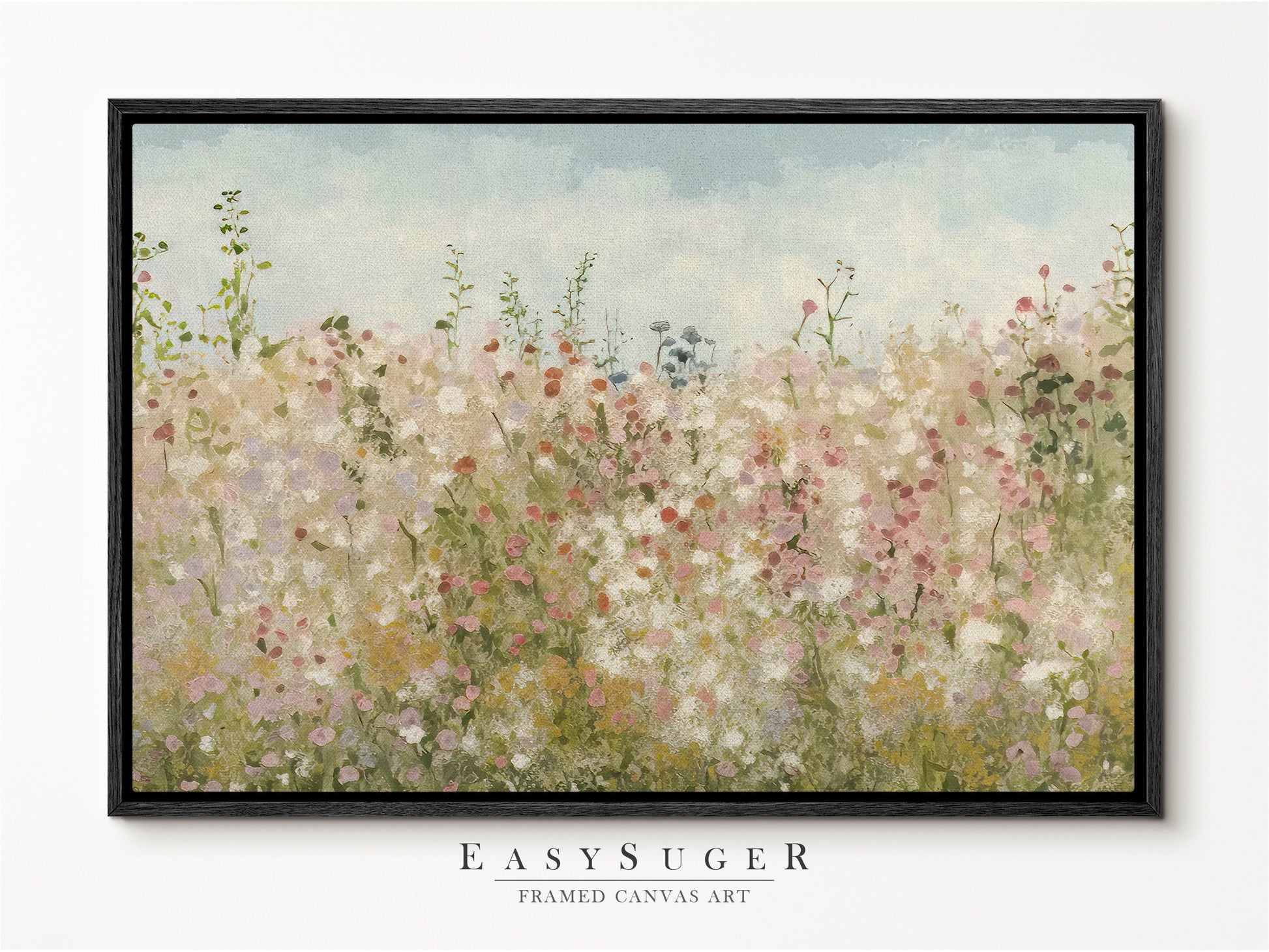 EasySuger Wildflowers field Wall Art Print, Nature Framed Large Gallery Art, Minimalist Art with hanging kit | WF32