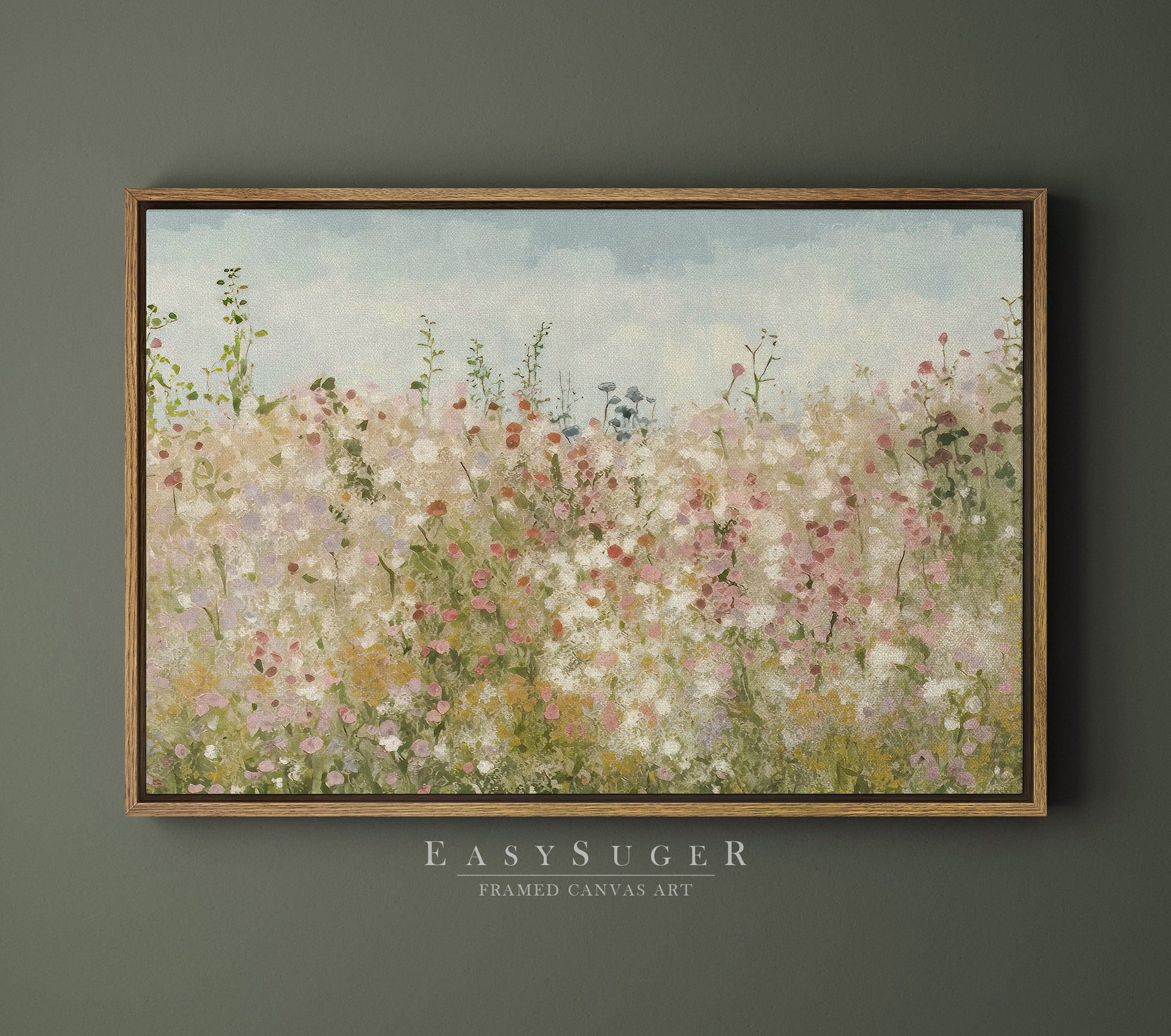 EasySuger Wildflowers field Wall Art Print, Nature Framed Large Gallery Art, Minimalist Art with hanging kit | WF32