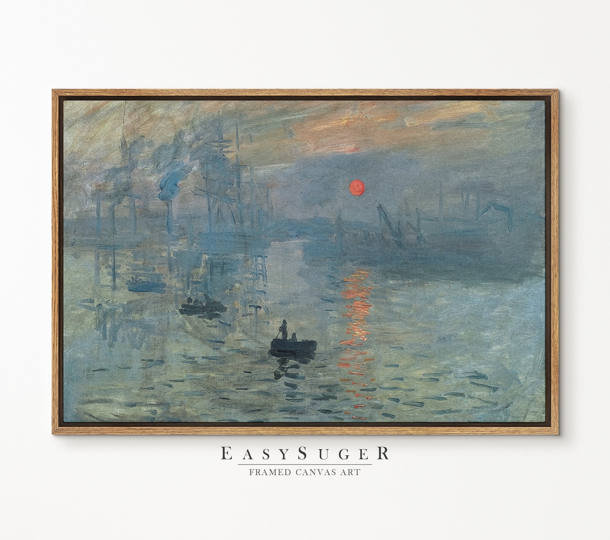 EasySuger Claude Monet Wall Art | Claude Monet - Impression soleil levant (1872) | Framed Canvas Wall Art with hanging kit