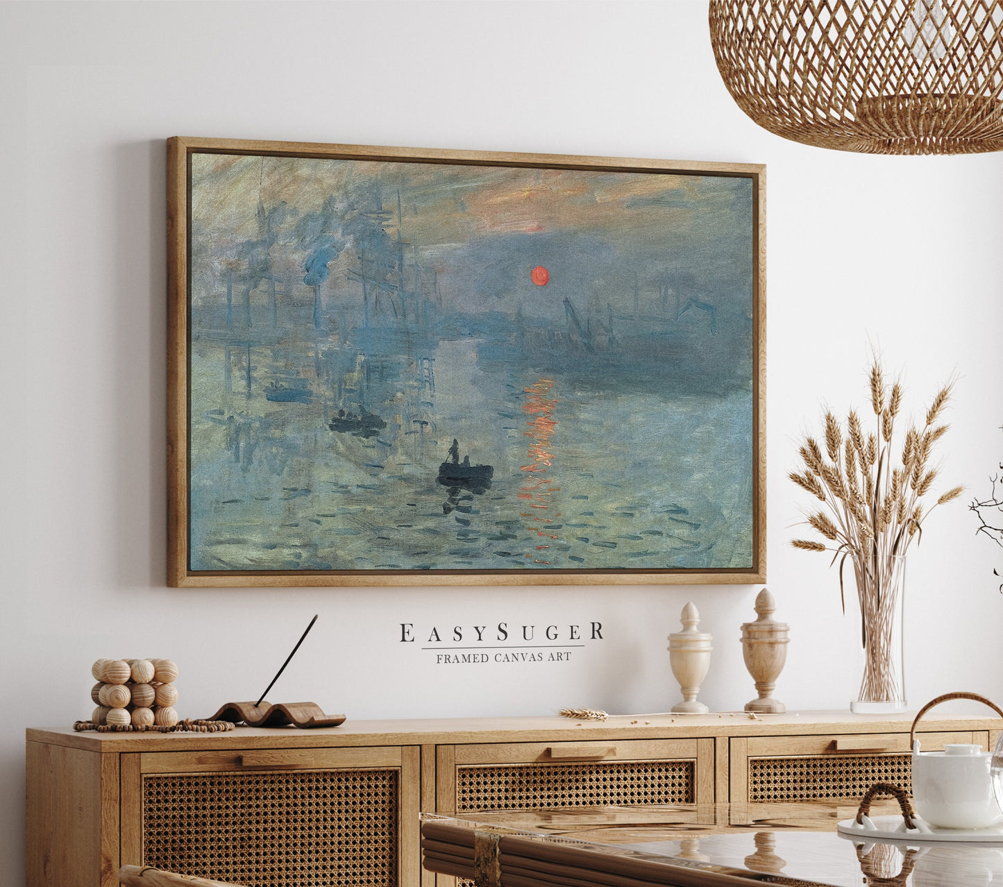 EasySuger Claude Monet Wall Art | Claude Monet - Impression soleil levant (1872) | Framed Canvas Wall Art with hanging kit