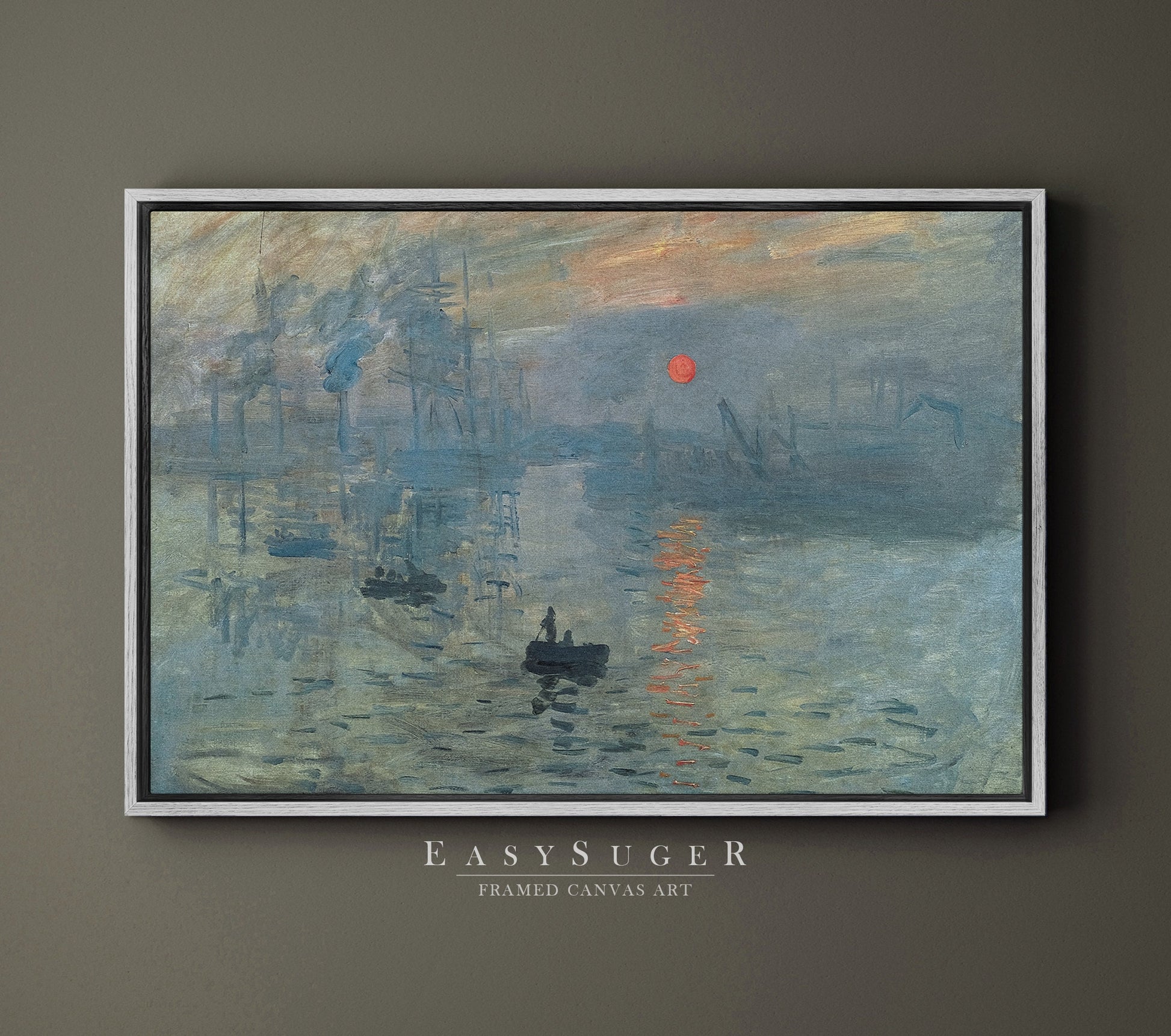 EasySuger Claude Monet Wall Art | Claude Monet - Impression soleil levant (1872) | Framed Canvas Wall Art with hanging kit