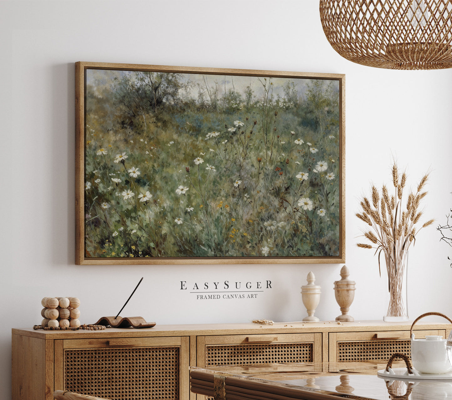 EasySuger Wildflowers field Wall Art Print, Nature Framed Large Gallery Art, Minimalist Art with hanging kit | WF27