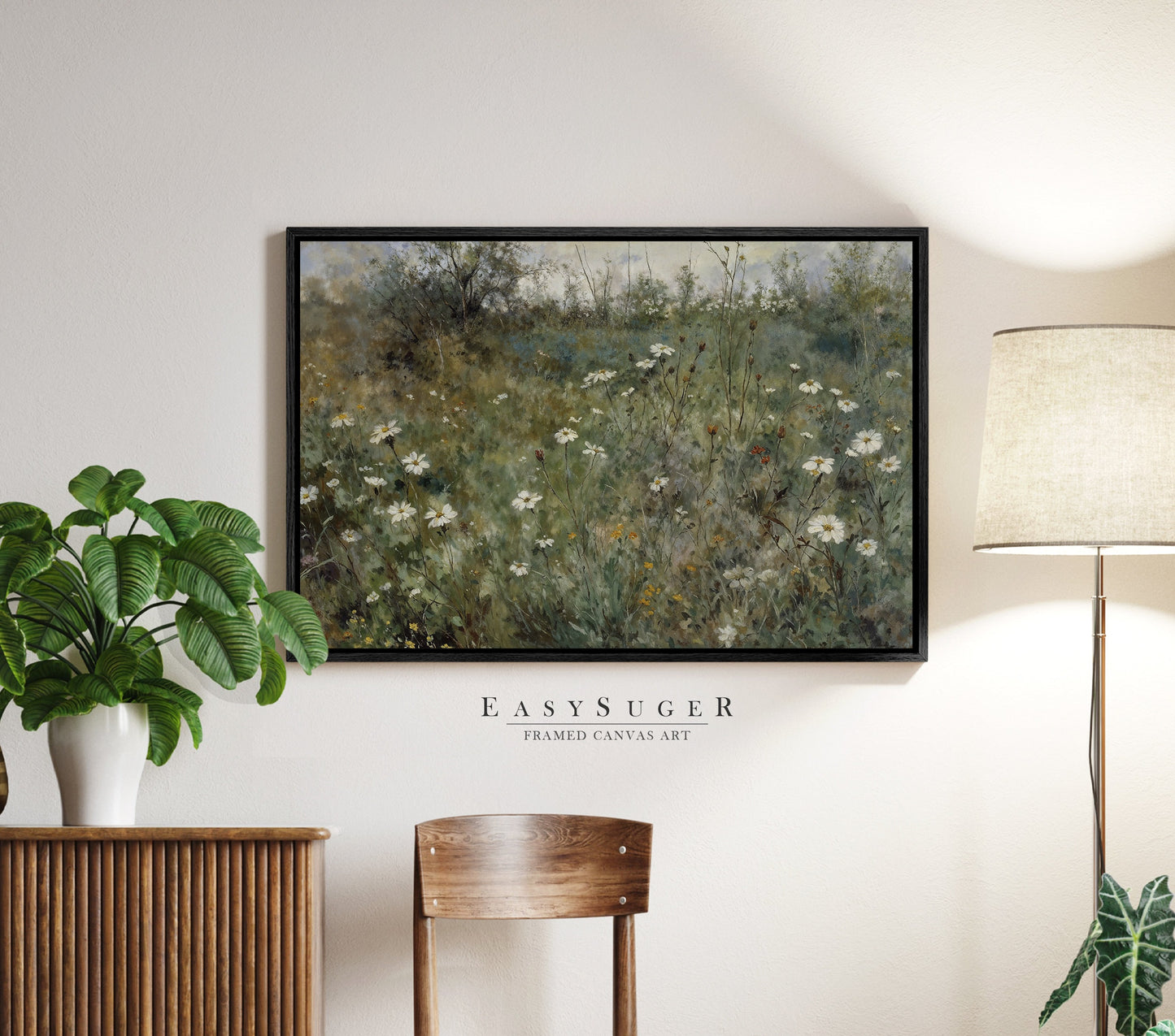 EasySuger Wildflowers field Wall Art Print, Nature Framed Large Gallery Art, Minimalist Art with hanging kit | WF27