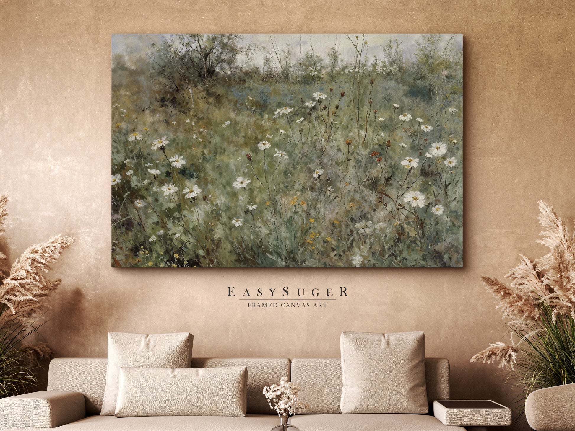 EasySuger Wildflowers field Wall Art Print, Nature Framed Large Gallery Art, Minimalist Art with hanging kit | WF27