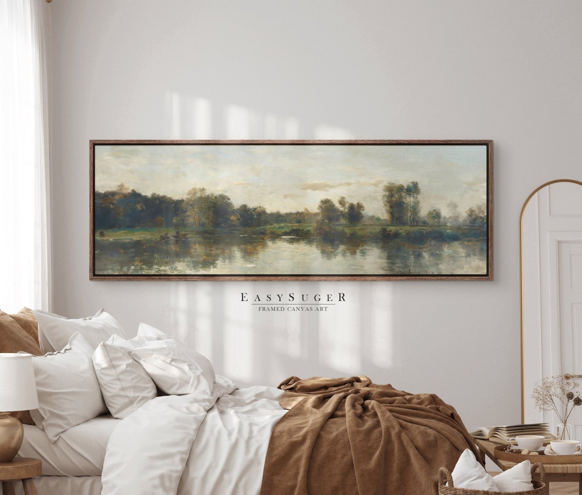 Ultra Wide Vintage Landscape and Lake View - EasySugerUltra Wide Vintage Landscape and Lake ViewFramed Canvas PrintsEasySugerEasySugerUltra Wide Vintage Landscape and Lake View36x12Walnut