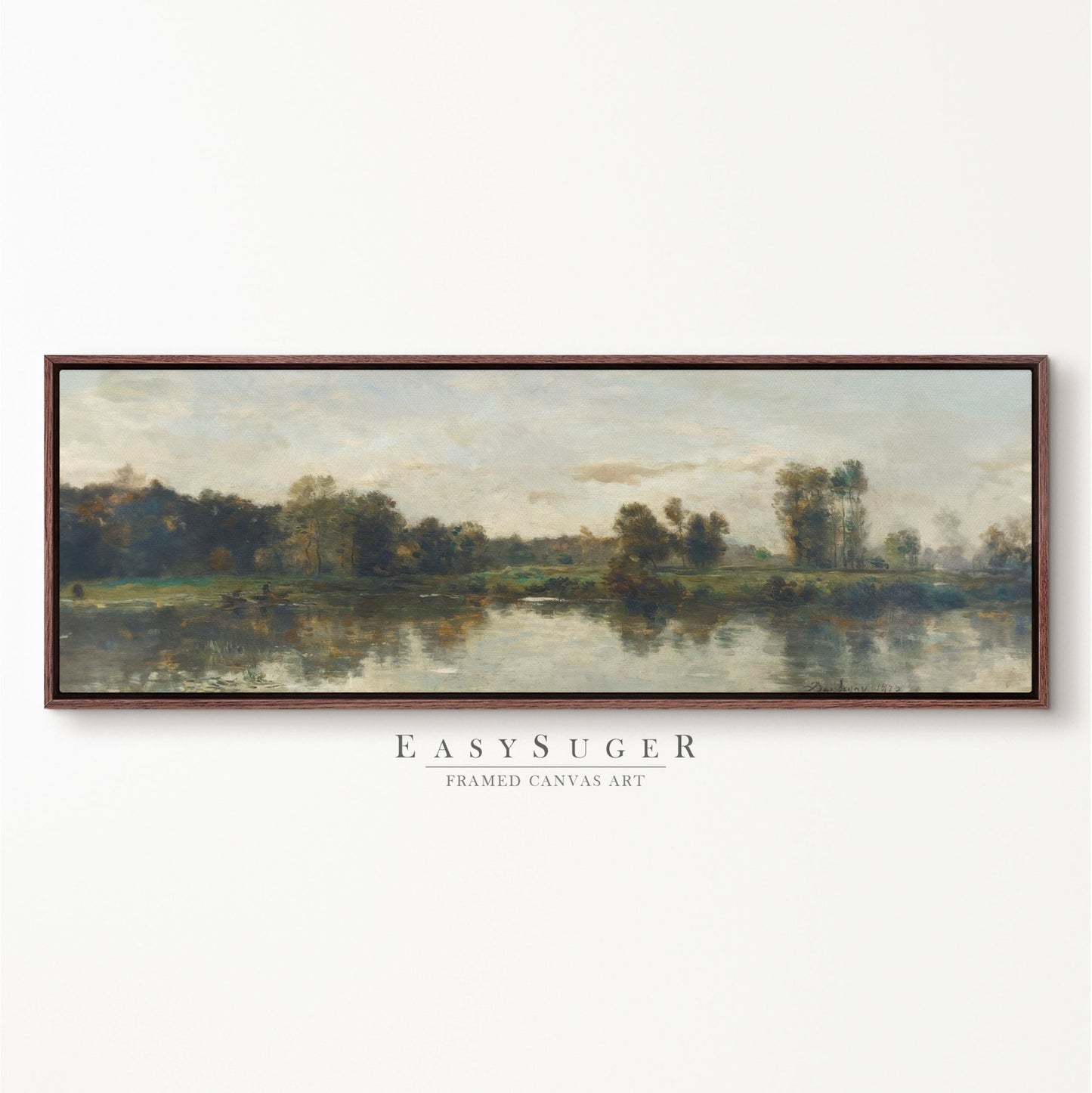 Ultra Wide Vintage Landscape and Lake View - EasySugerUltra Wide Vintage Landscape and Lake ViewFramed Canvas PrintsEasySugerEasySugerUltra Wide Vintage Landscape and Lake View36x12Walnut